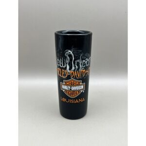 Harley-Davidson New Orleans Louisiana Shot Glass Black Ceramic Tall 4" 2 oz‎